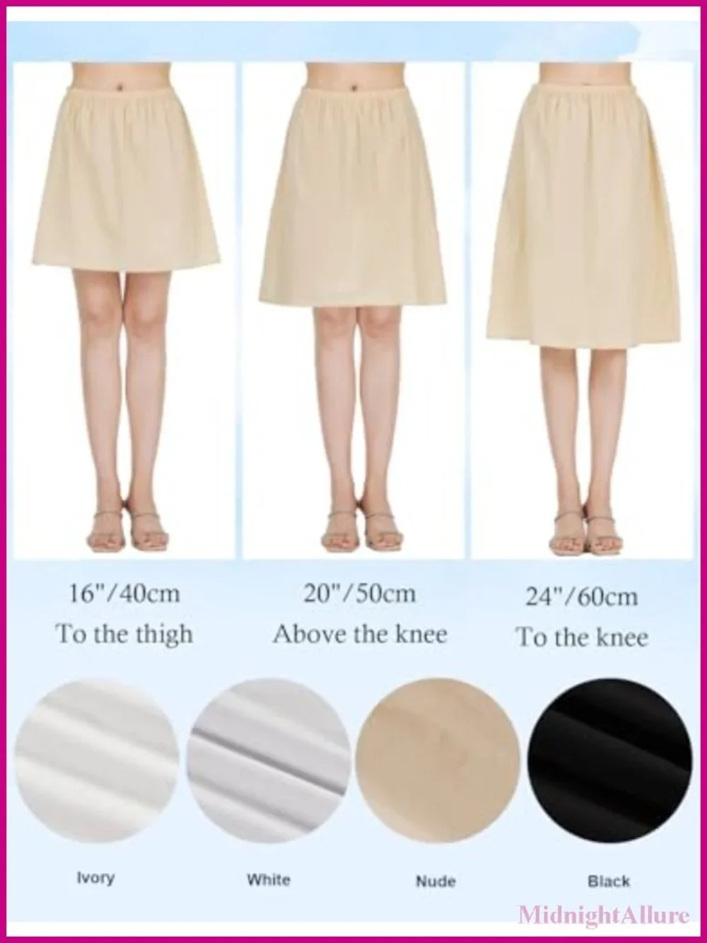Cotton Half Slip A-Line Underskirt Anti-Static Knee Length 3 Lengths